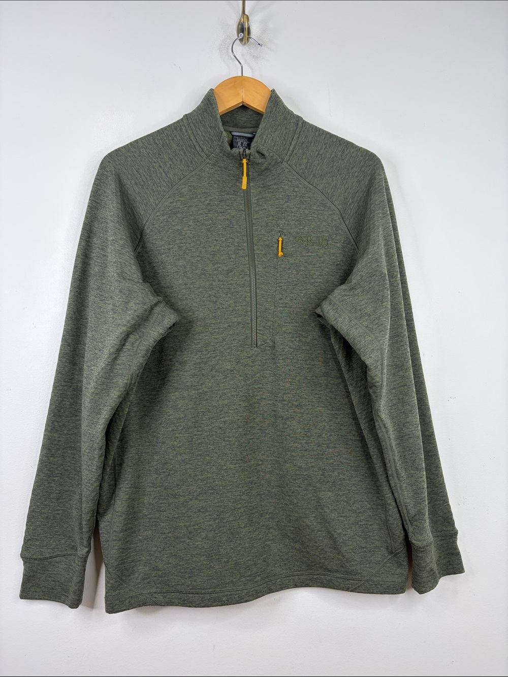 Rab Nexus Pull On Shirt Mens XL Khaki Green Thermic Knit Half Zip Pocket Layer